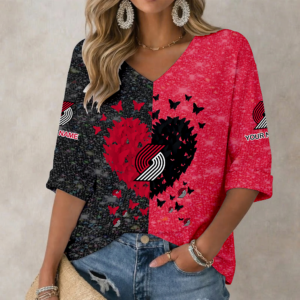 Limited Edition – Customized NBA Portland Trail Blazers Women’s Heart V-Neck Long Sleeve Shirt