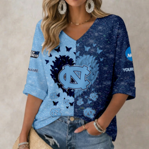 Limited Edition – Customized NCAA North Carolina Tar Heels Women’s Heart V-Neck Long Sleeve Shirt
