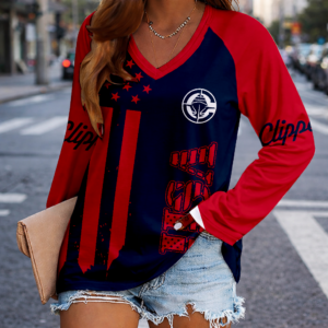 Limited Edition – Customized NBA Los Angeles Clippers Women’s V-Neck Long Sleeved Shirt