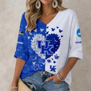 Limited Edition – Customized NCAA Kentucky Wildcats Women’s Heart V-Neck Long Sleeve Shirt
