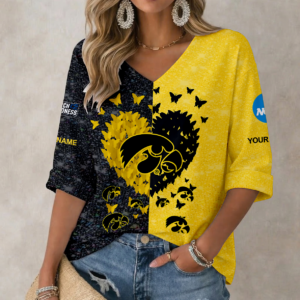 Limited Edition – Customized NCAA Iowa Hawkeyes Women’s Heart V-Neck Long Sleeve Shirt