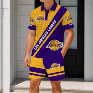 Limited Edition – Customized NBA Los Angeles Lakers Polo Shirt & Short Pants Set