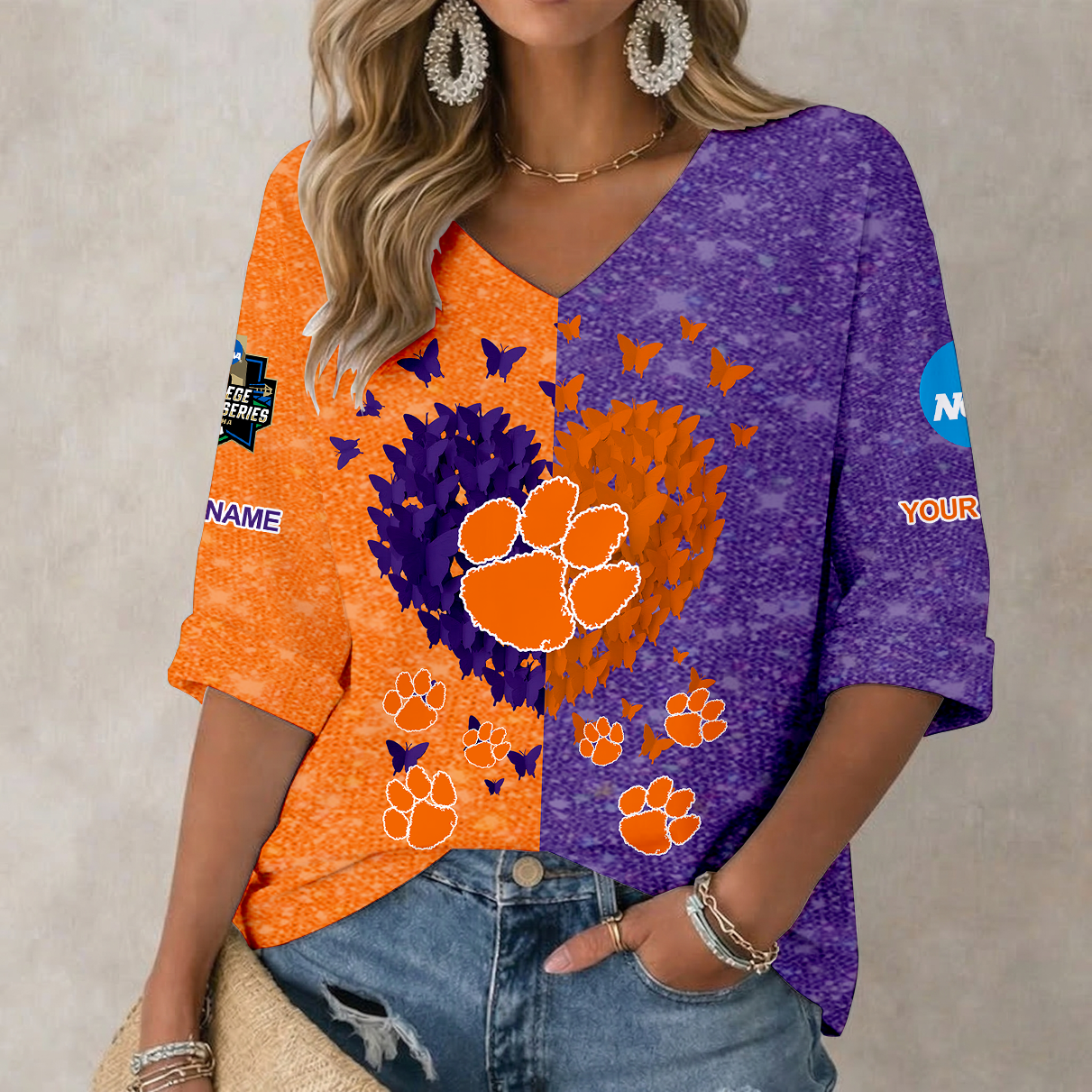 Limited Edition – Customized NCAA Clemson Tigers Women’S Heart V-Neck Long Sleeve Shirt
