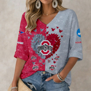 Limited Edition – Customized NCAA Ohio State Buckeyes Women’s Heart V-Neck Long Sleeve Shirt