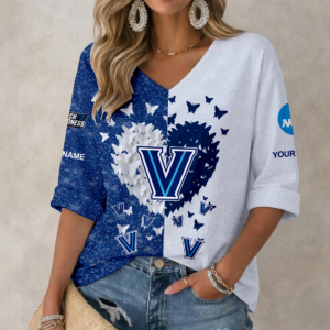 Limited Edition – Customized NCAA Villanova Wildcats Women’s Heart V-Neck Long Sleeve Shirt