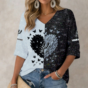 Limited Edition – Customized NBA San Antonio Spurs Women’s Heart V-Neck Long Sleeve Shirt