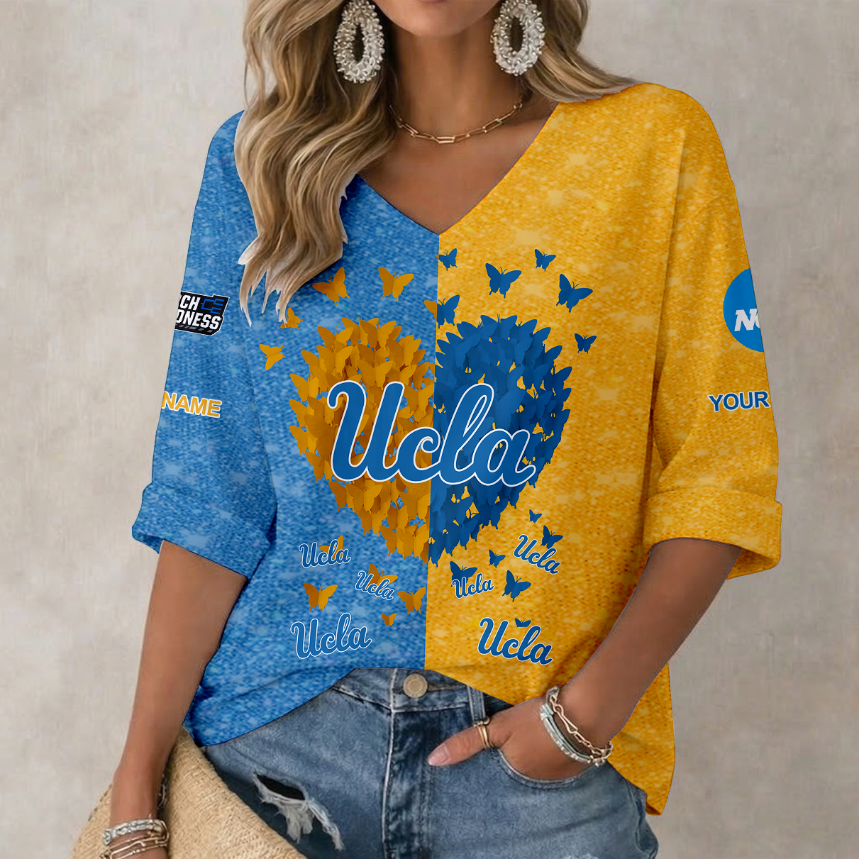 Limited Edition – Customized NCAA Ucla Bruins Women’s Heart V-Neck Long Sleeve Shirt