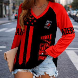 Limited Edition – Customized NBA Portland Trail Blazers Women’s V-Neck Long Sleeved Shirt