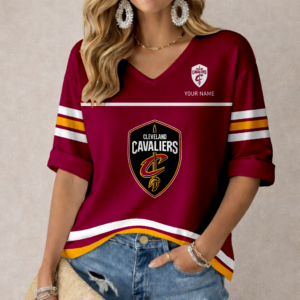 Limited Edition – Customized NBA Cleveland Cavaliers Women’s Heart V-Neck Long Sleeve Shirt