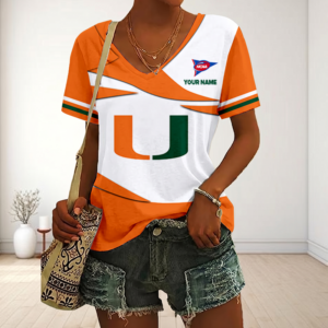 Limited Edition – Customized NCAA Miami Hurricanes V-Neck Female Shirt