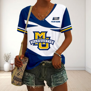 Limited Edition – Customized NCAA Marquette Golden Eagles V-Neck Female Shirt