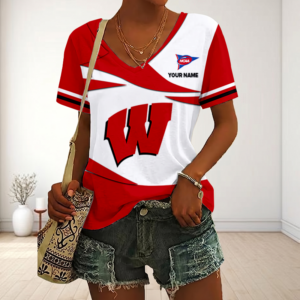Limited Edition – Customized NCAA Wisconsin Badgers V-Neck Female Shirt