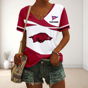 Limited Edition – Customized NCAA Arkansas Razorbacks V-Neck Female Shirt