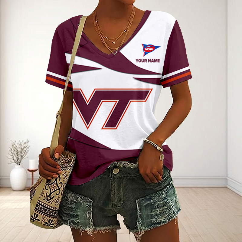 Limited Edition – Customized NCAA Virginia Tech Hokies V-Neck Female Shirt