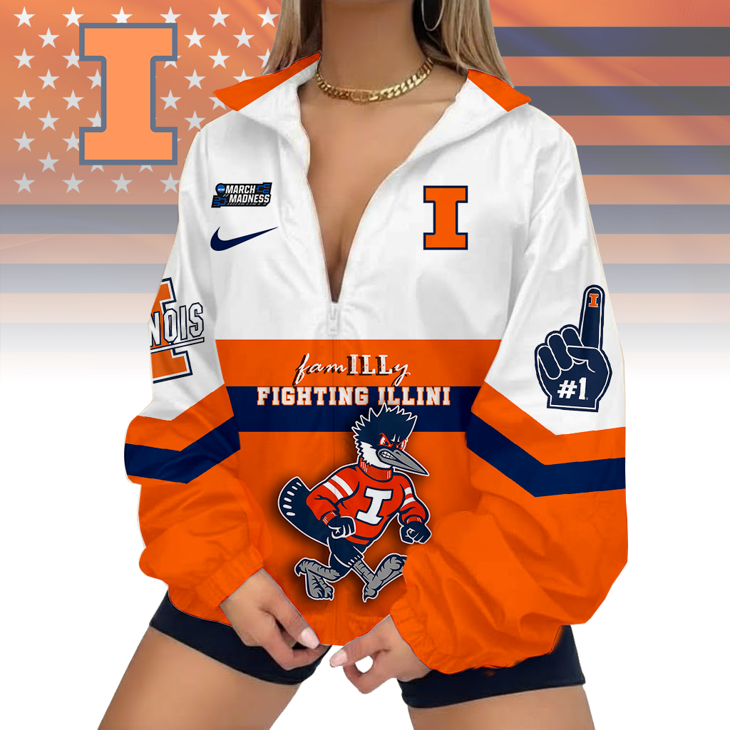 Limited Edition – Customized NCAA Illinois Fighting Illini V-Neck Zipper Sweatshirt Jacket