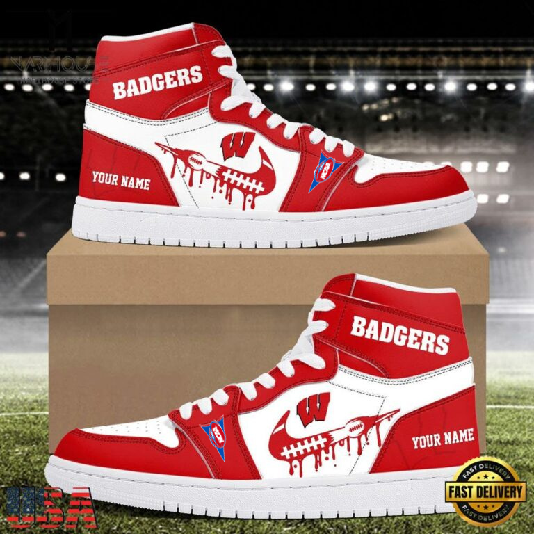 Limited Edition – Customized NCAA Wisconsin Badgers Air Jordan 1 Shoes