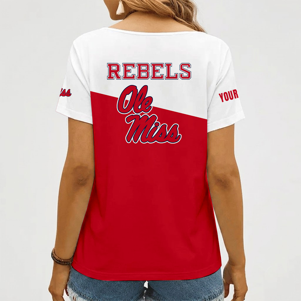 Limited Edition – Customized NCAA Ole Miss Rebels V-Neck Female Shirt - Image 2