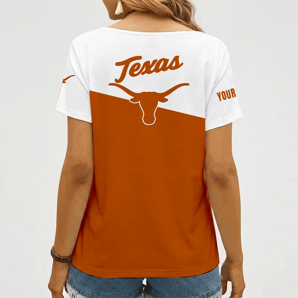 Limited Edition – Customized NCAA Texas Longhorns V-Neck Female Shirt - Image 2