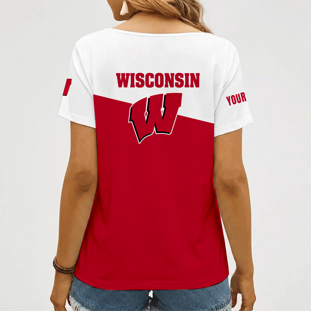 Limited Edition – Customized NCAA Wisconsin Badgers V-Neck Female Shirt - Image 2
