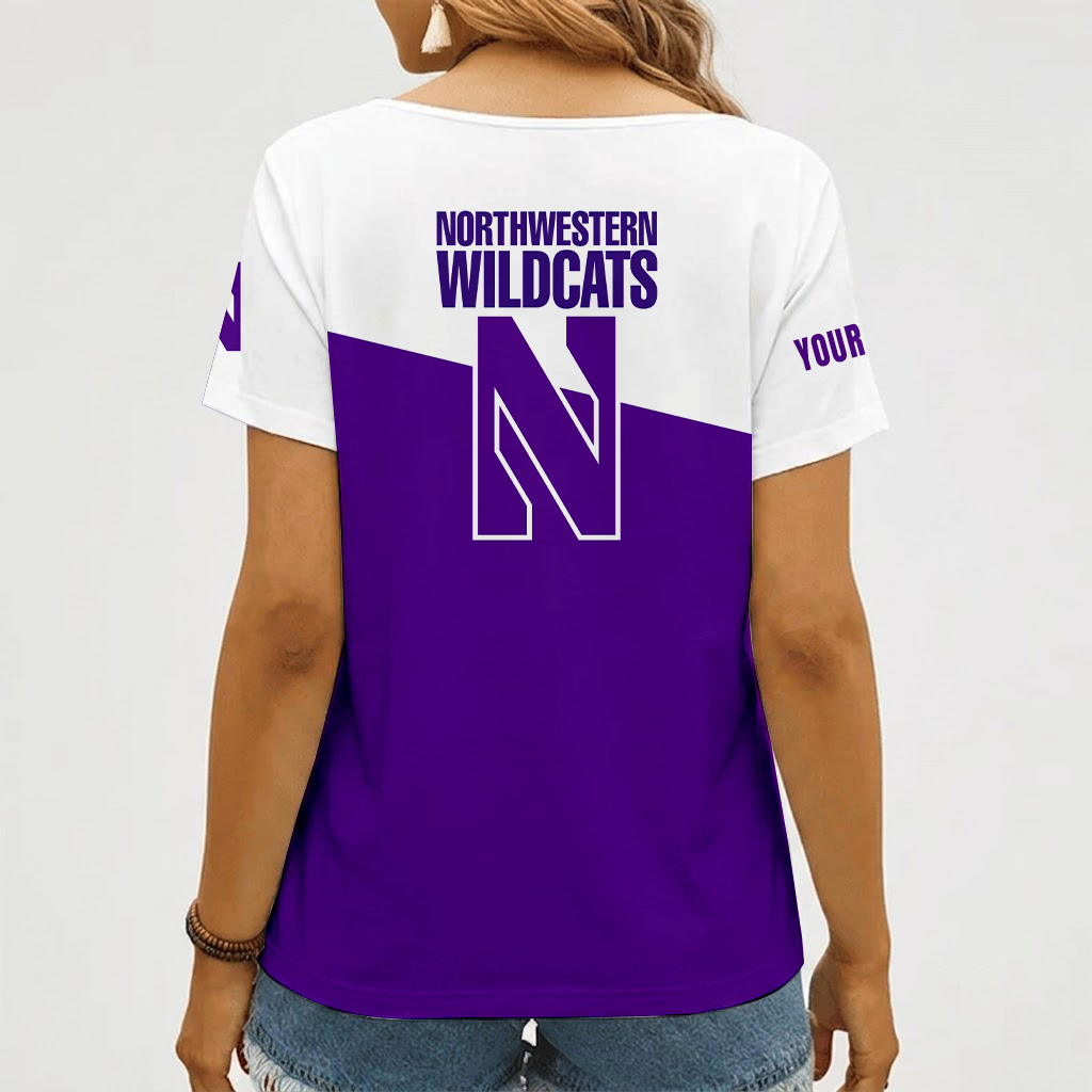 Limited Edition – Customized NCAA Northwestern Wildcats V-Neck Female Shirt - Image 2