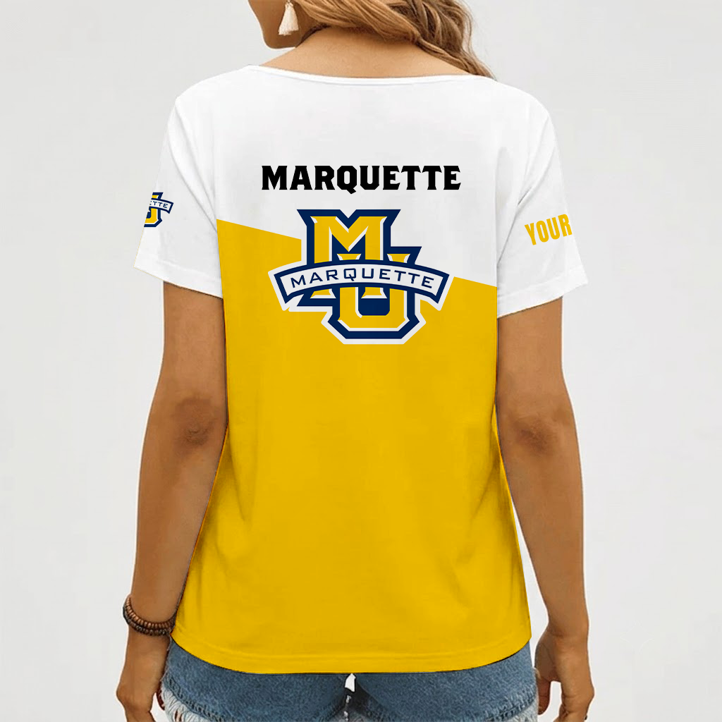 Limited Edition – New Customized NCAA Marquette Golden Eagles Strappy V-Neck Female Shirt - Image 2