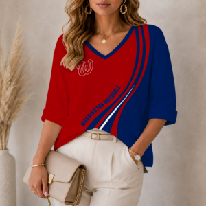 Limited Edition – Customized MLB Washington Nationals Women’s Heart V-Neck Long Sleeve Shirt