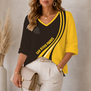 Limited Edition – Customized MLB San Diego Padres Women’s Heart V-Neck Long Sleeve Shirt