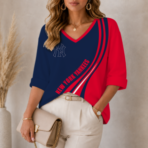 Limited Edition – Customized MLB New York Yankees Women’s Heart V-Neck Long Sleeve Shirt