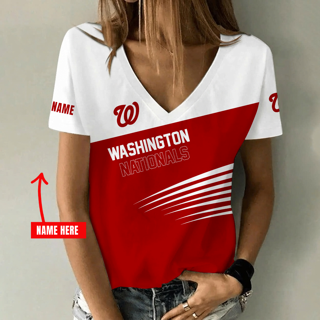 Limited Edition – Customized MLB Washington Nationals V-Neck Female Shirt