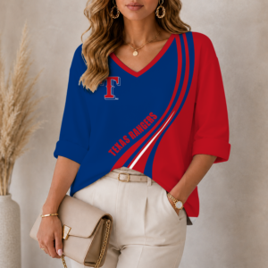 Limited Edition – Customized MLB Texas Rangers Women’s Heart V-Neck Long Sleeve Shirt