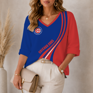 Limited Edition – Customized MLB Chicago Cubs Women’s Heart V-Neck Long Sleeve Shirt