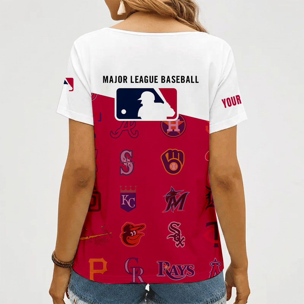 Limited Edition – Customized MLB All Teams V-Neck Female Shirt - Image 2