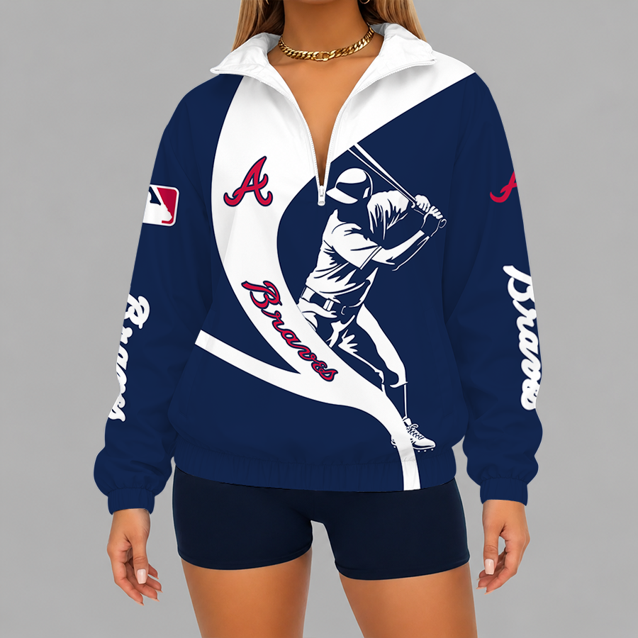 Limited Edition – Customized MLB Atlanta Braves V-Neck Zipper Sweatshirt Jacket