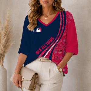 Limited Edition – Customized MLB All Teams Women’s Heart V-Neck Long Sleeve Shirt