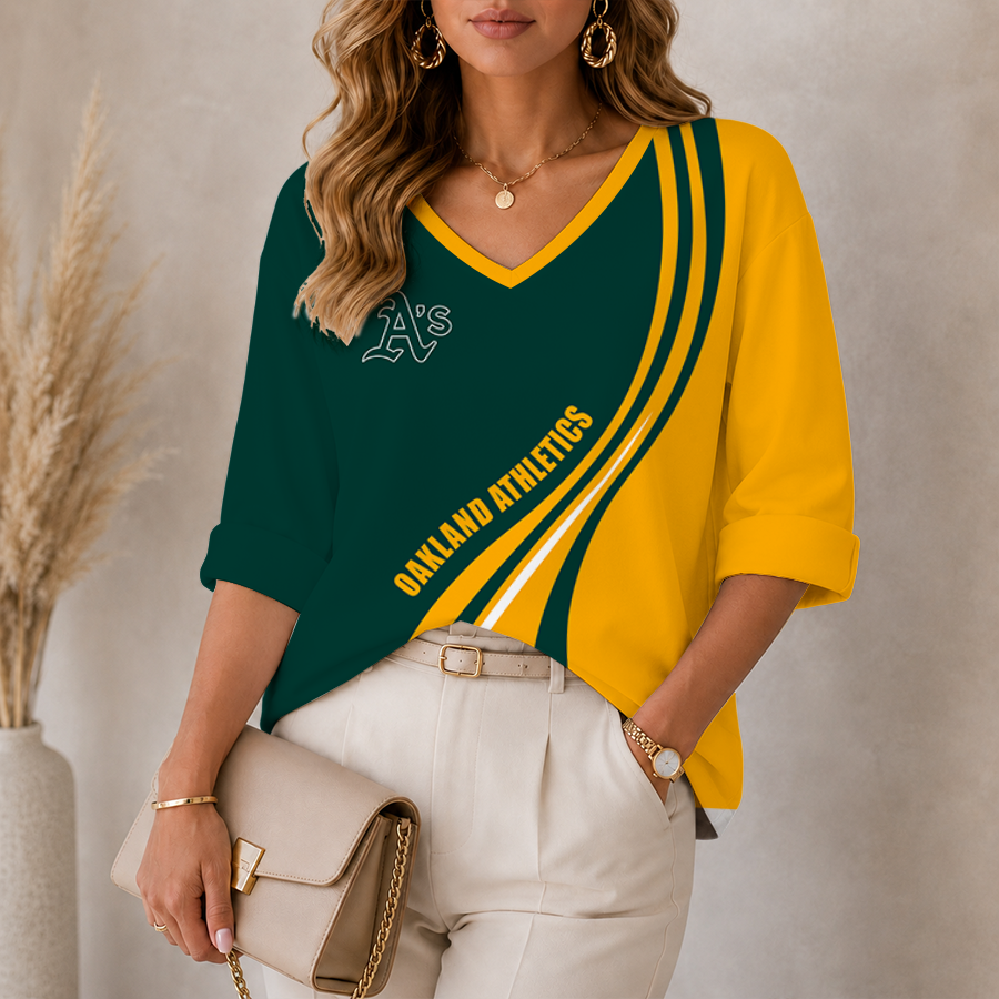 Limited Edition – Customized MLB Oakland Athletics Women’s Heart V-Neck Long Sleeve Shirt