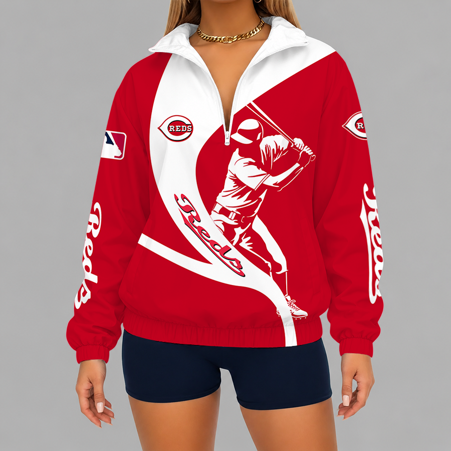 Limited Edition – Customized MLB Cincinnati Reds V-Neck Zipper Sweatshirt Jacket