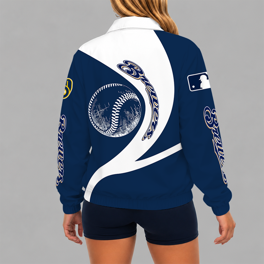 Limited Edition – Customized MLB Milwaukee Brewers V-Neck Zipper Sweatshirt Jacket - Image 2