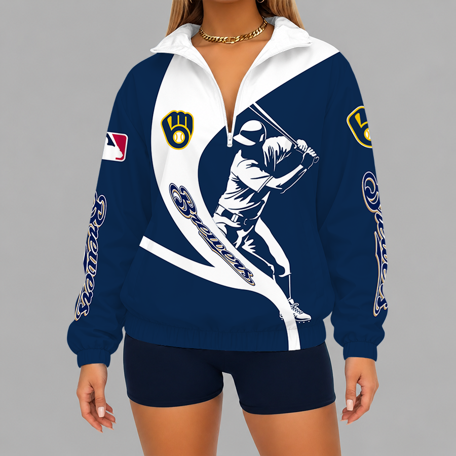 Limited Edition – Customized MLB Milwaukee Brewers V-Neck Zipper Sweatshirt Jacket