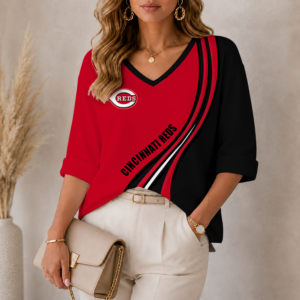 Limited Edition – Customized MLB Cincinnati Reds Women’s Heart V-Neck Long Sleeve Shirt