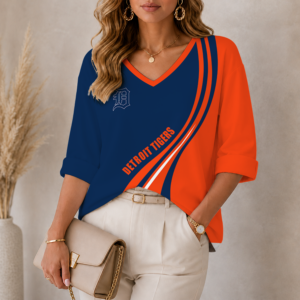 Limited Edition – Customized MLB Detroit Tigers Women’s Heart V-Neck Long Sleeve Shirt