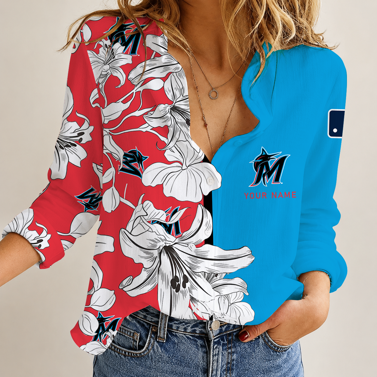 Limited Edition – Customized MLB Miami Marlins Women Casual Shirt