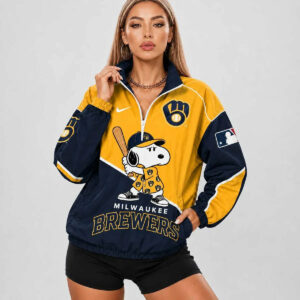 Limited Edition – Customized MLB Milwaukee Brewers V-Neck Zipper Sweatshirt Jacket
