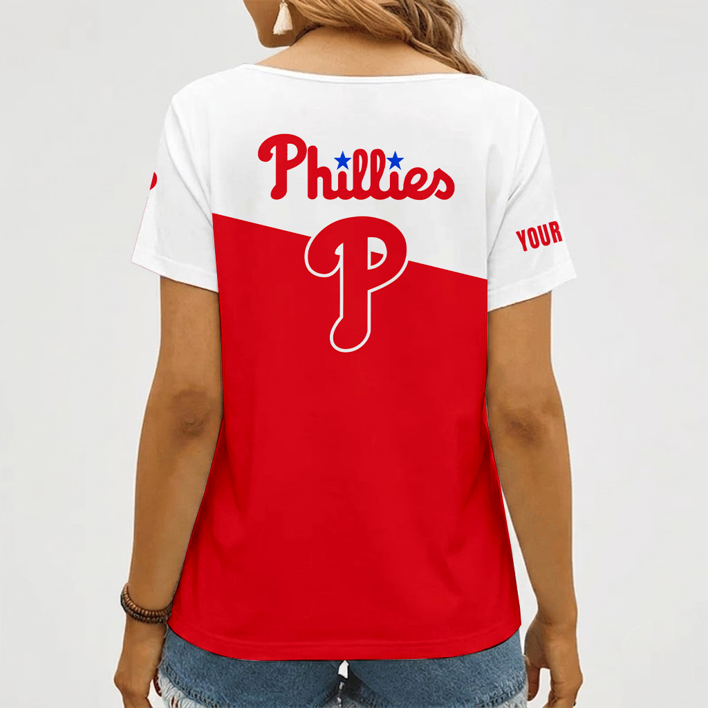 Limited Edition – Customized MLB Philadelphia Phillies V-Neck Female Shirt - Image 2