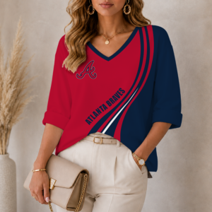 Limited Edition – Customized MLB Atlanta Braves Women’s Heart V-Neck Long Sleeve Shirt