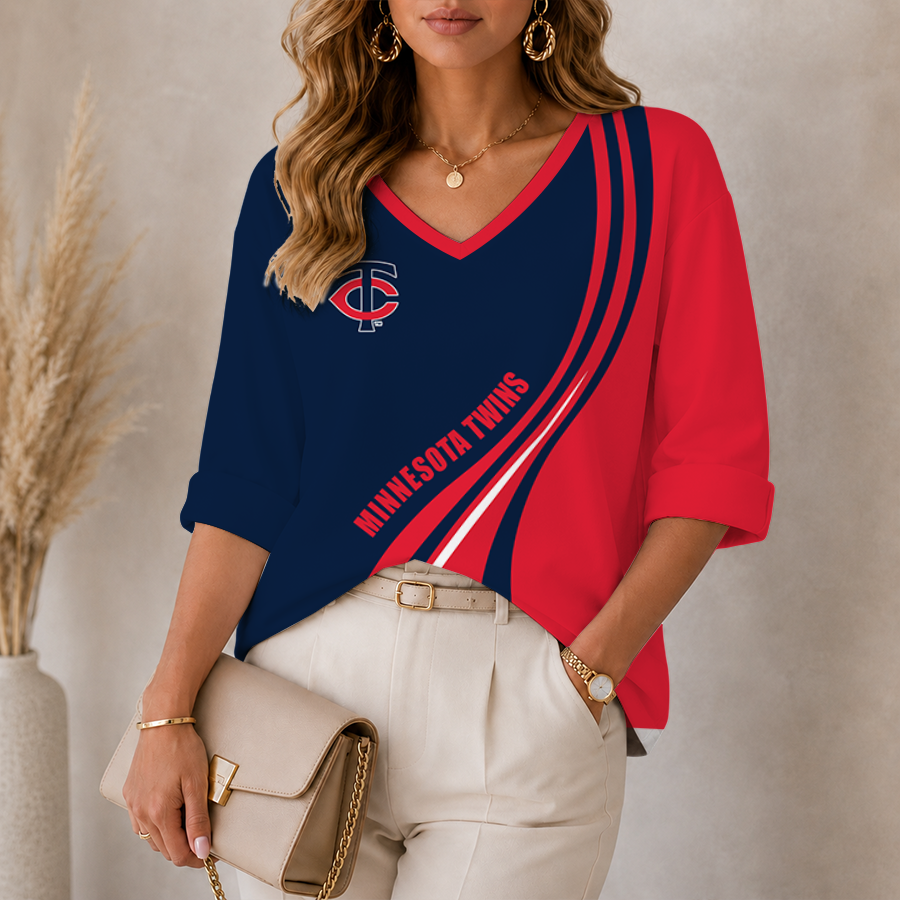 Limited Edition – Customized MLB Minnesota Twins Women’s Heart V-Neck Long Sleeve Shirt