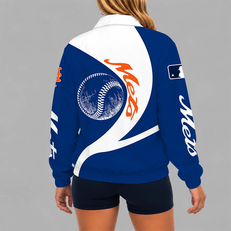 Limited Edition – Customized MLB New York Mets V-Neck Zipper Sweatshirt Jacket - Image 2