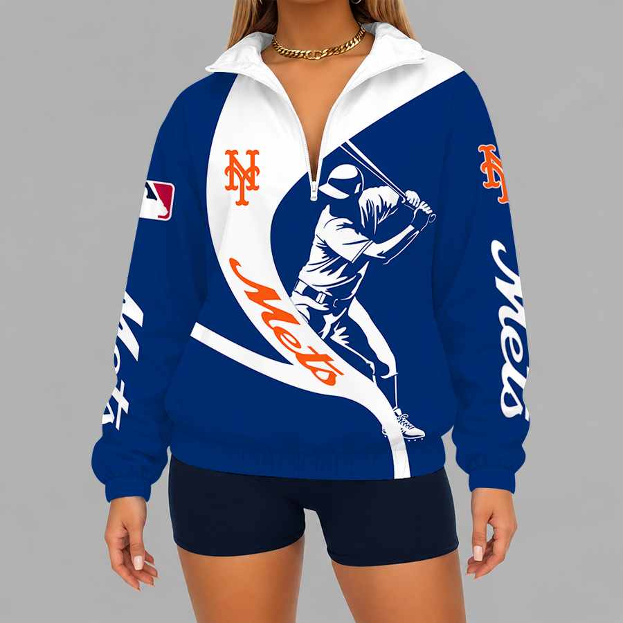 Limited Edition – Customized MLB New York Mets V-Neck Zipper Sweatshirt Jacket