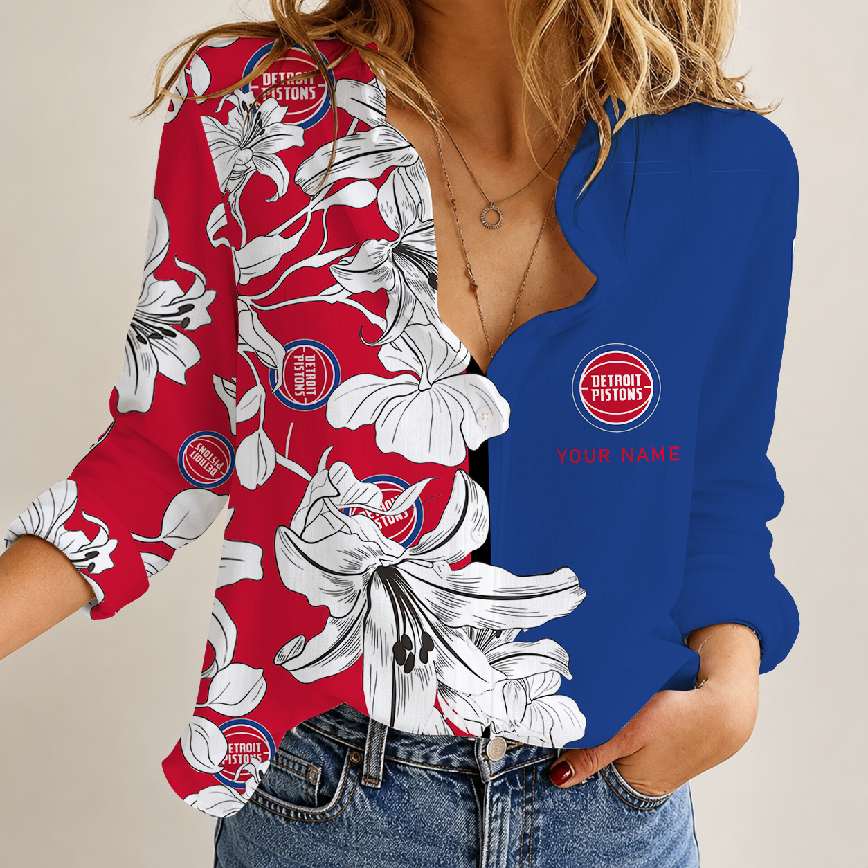Limited Edition – Customized Nba Detroit Pistons Women Casual Shirt For Fan