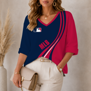 Limited Edition – Customized MLB Major League Baseball Women’s Heart V-Neck Long Sleeve Shirt