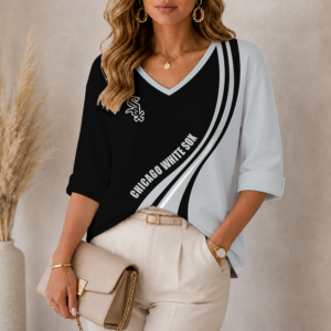 Limited Edition – Customized MLB Chicago White Sox Women’s Heart V-Neck Long Sleeve Shirt